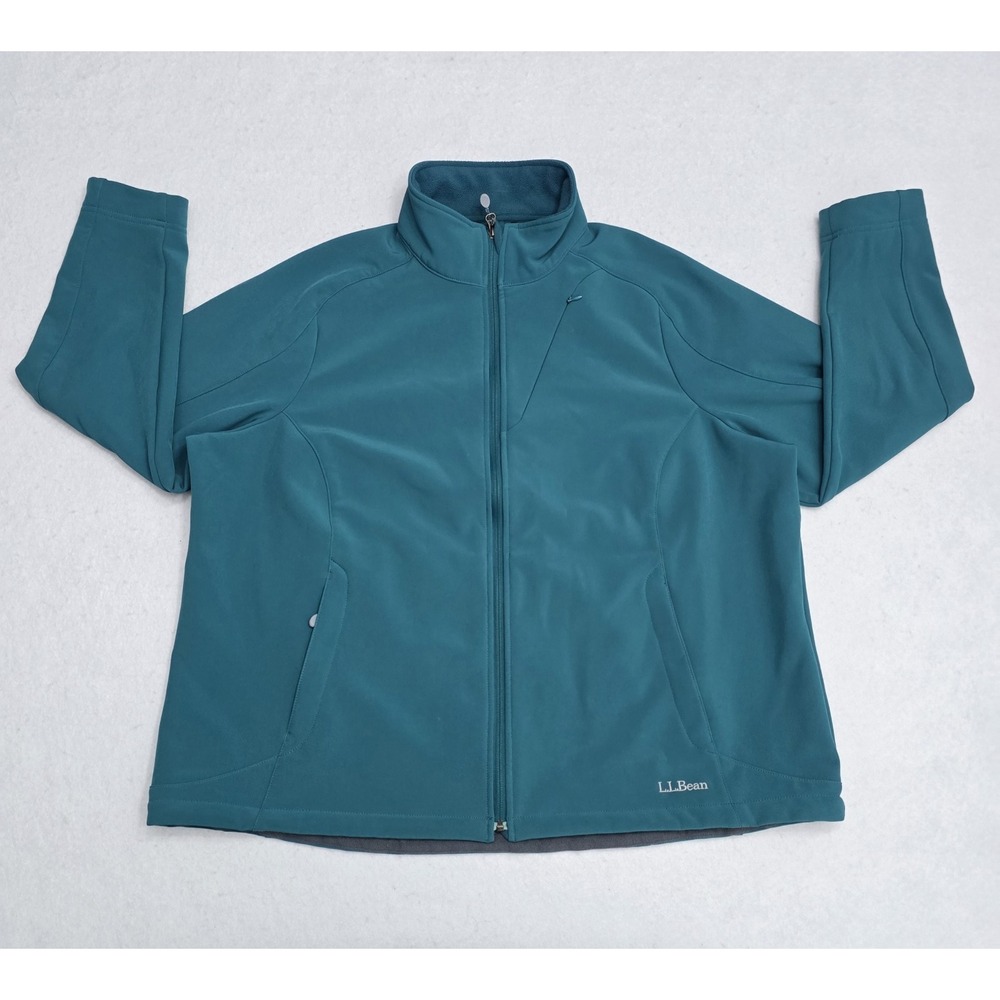 LL Bean Womens 2X Softshell Jacket Teal Blue Fleece Lined Full Zip 258215 - Picture 3 of 16